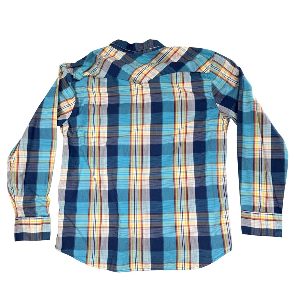 Levis Mens XXL Western Plaid Pearl Snap Button Shirt Blue Orange 2XL 3LYLW3302 - Picture 3 of 7